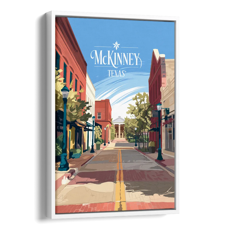 McKinney Downtown Streetscape Side - White Canvas Wall Art