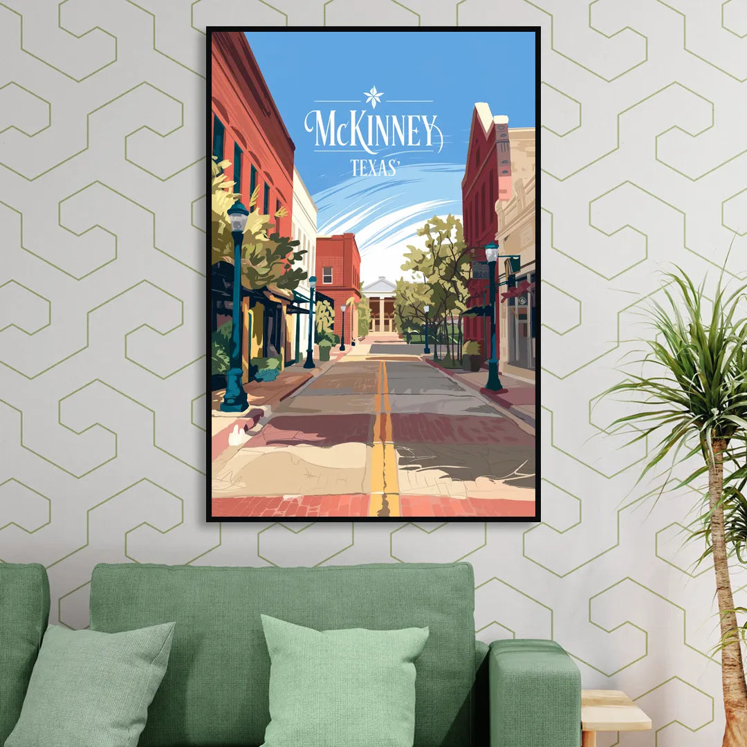 McKinney Downtown Streetscape Living Room - Black Canvas Wall Art