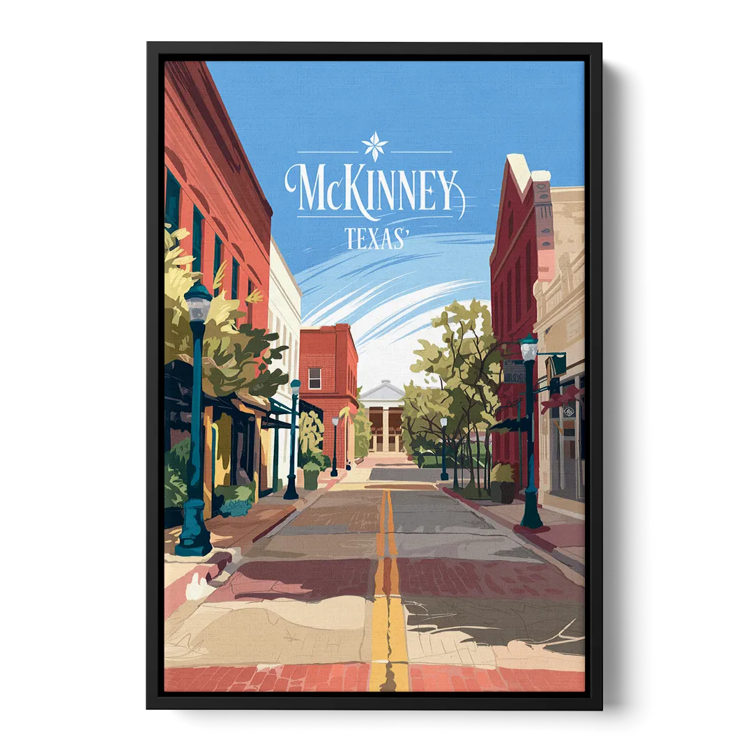 McKinney Downtown Streetscape Front - Black Canvas Wall Art