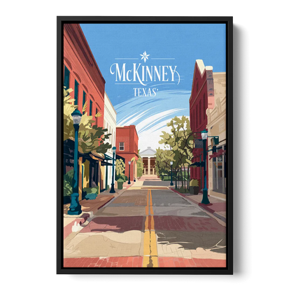 McKinney Downtown Streetscape Front - Black Canvas Wall Art