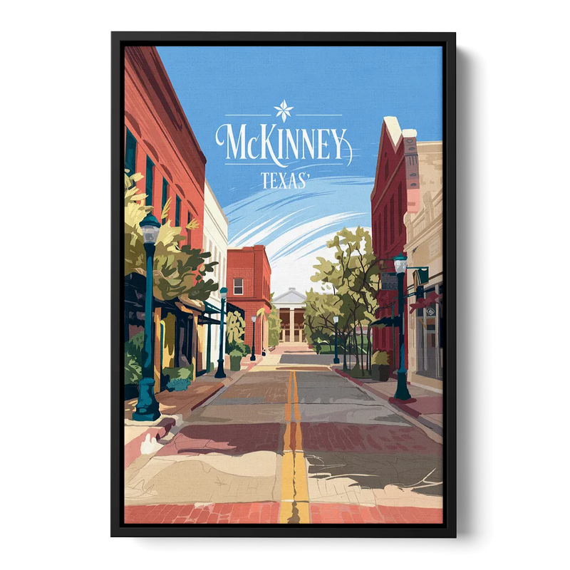 McKinney Downtown Streetscape Front - Black Canvas Wall Art