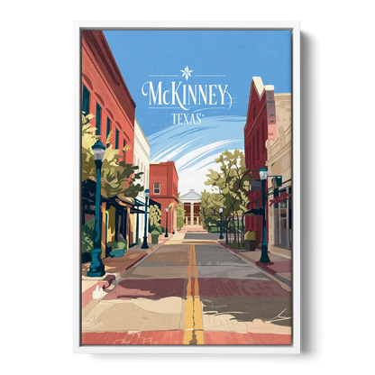 McKinney Downtown Streetscape Front - White Canvas Wall Art