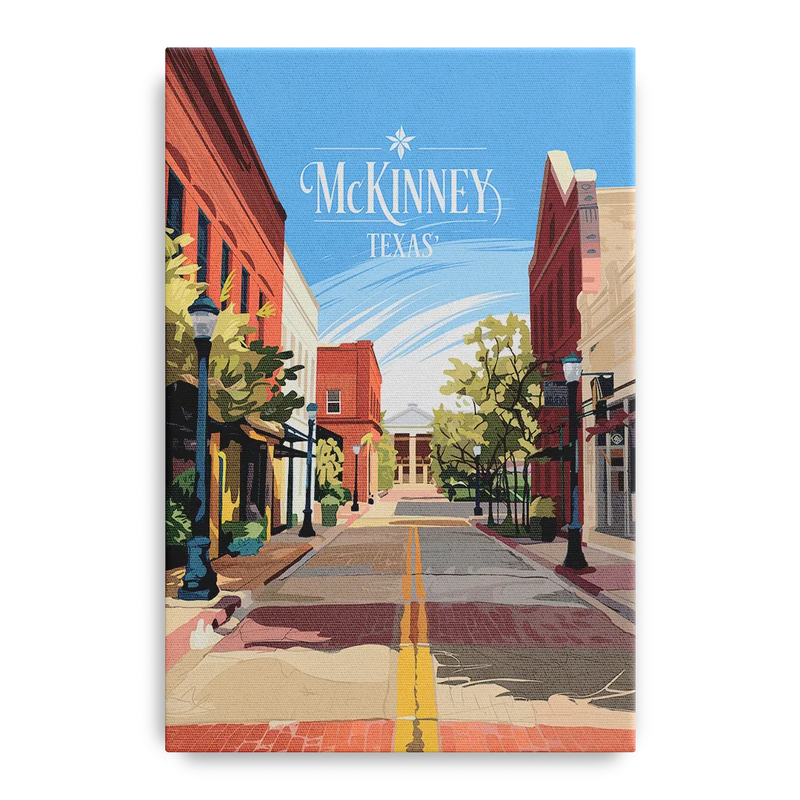 McKinney Downtown Streetscape Front - Canvas Wall Art