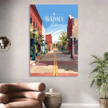 McKinney Downtown Streetscape Living Room - Canvas Wall Art