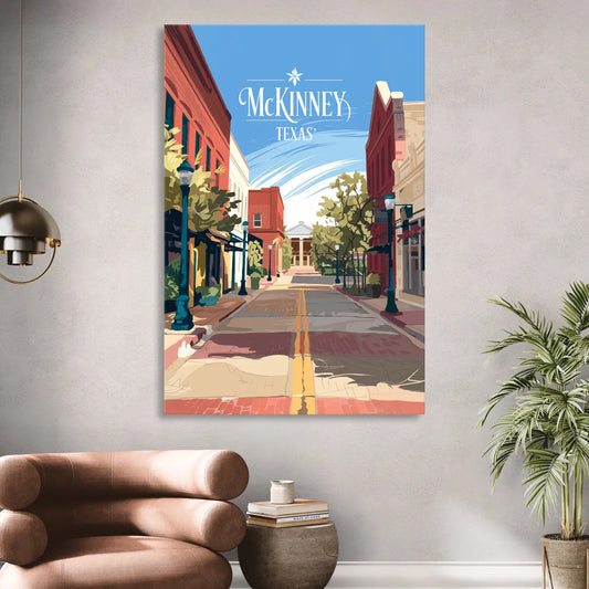 McKinney Downtown Streetscape Living Room - Canvas Wall Art