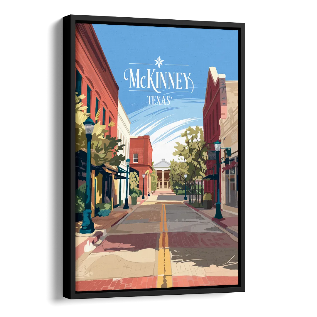McKinney Downtown Streetscape Side - Black Canvas Wall Art