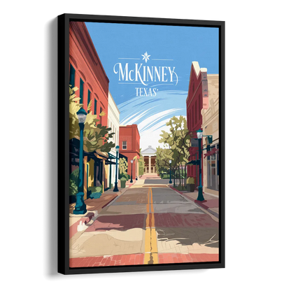 McKinney Downtown Streetscape Side - Black Canvas Wall Art