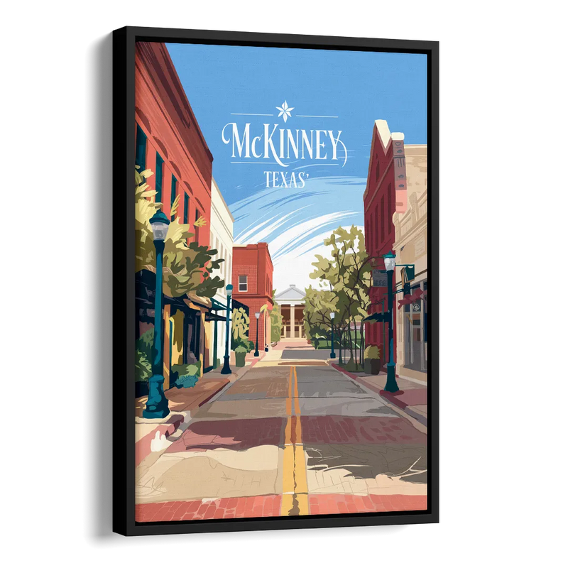McKinney Downtown Streetscape Side - Black Canvas Wall Art