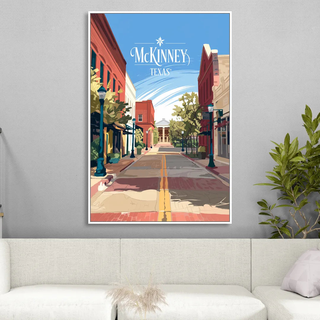 McKinney Downtown Streetscape Sitting Room - White Canvas Wall Art