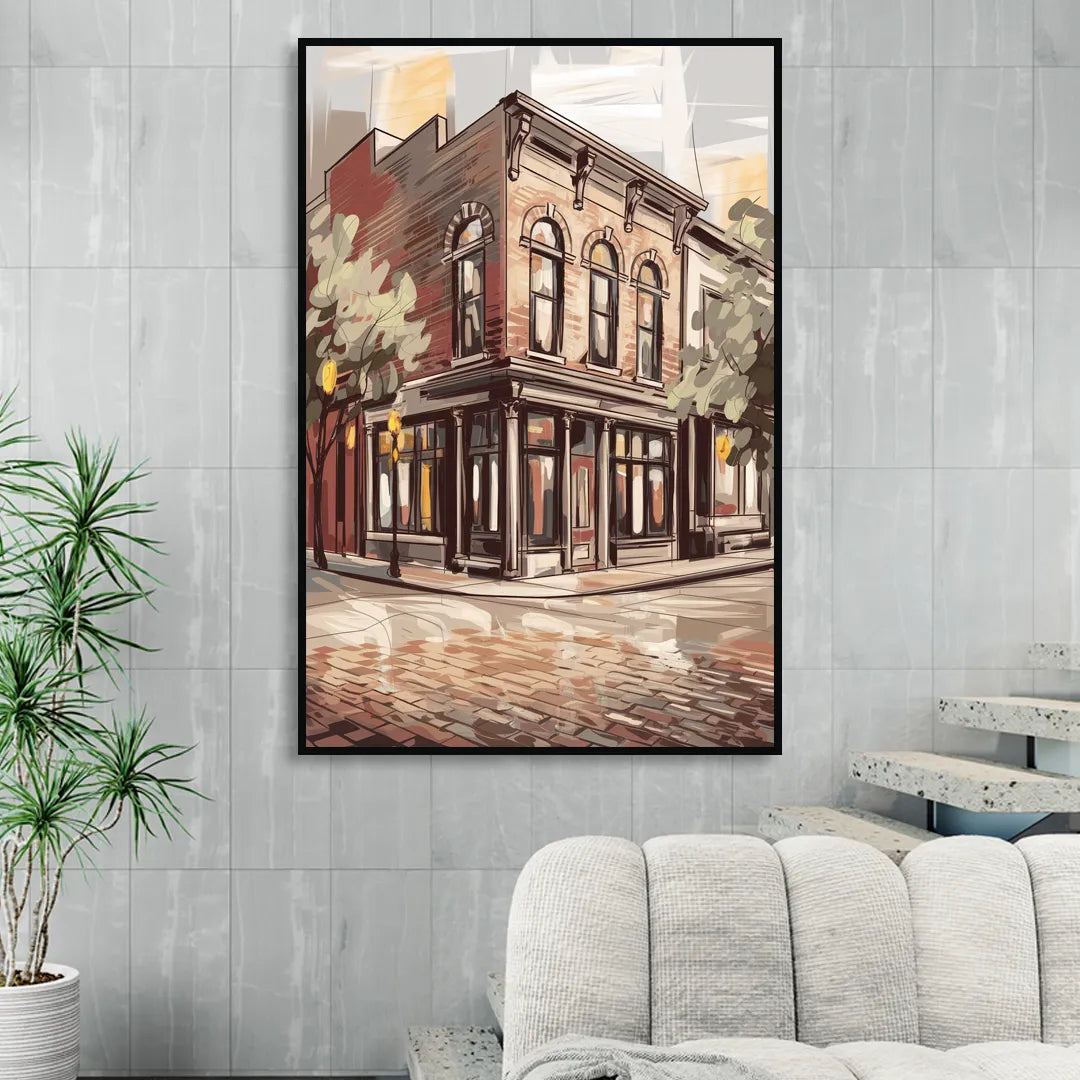 McKinney Historic Architecture Living Room - Black Canvas Wall Art