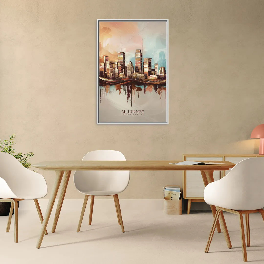 McKinney Urban Skyline - Living Room White Frame Canvas