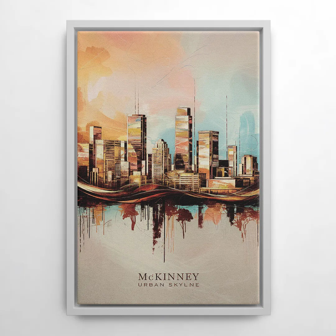 McKinney Urban Skyline - White Frame Canvas