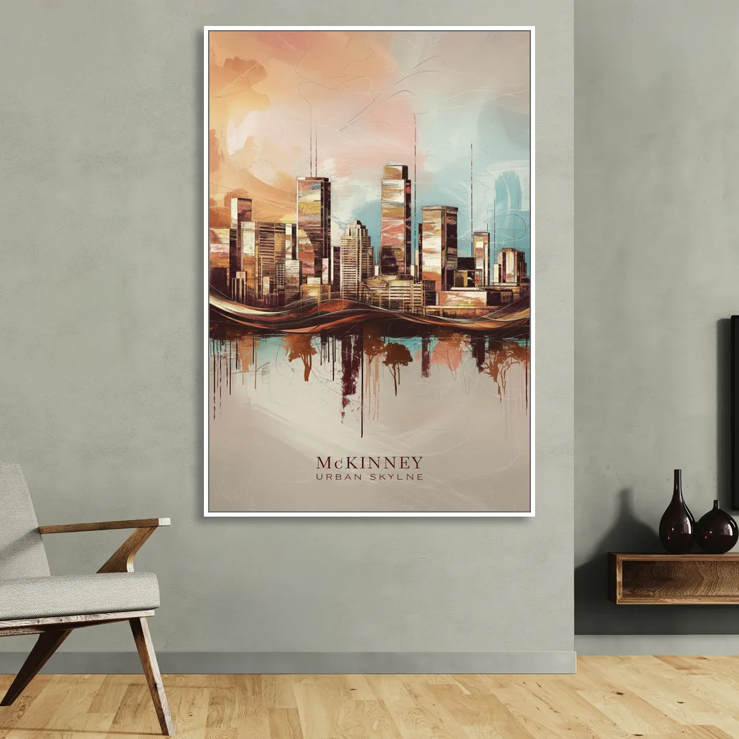 McKinney Urban Skyline Living Room - White Canvas Wall Art