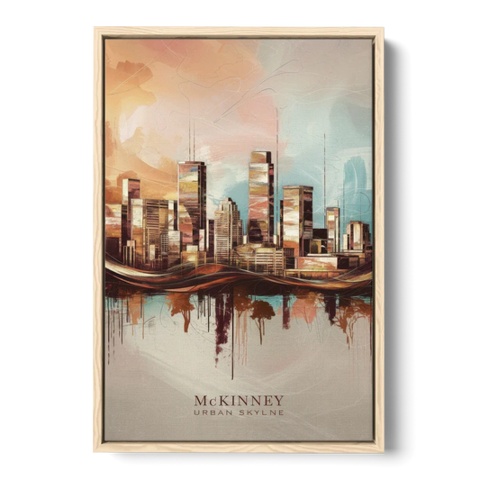 McKinney Urban Skyline - Oak Framed Canvas Wall Art - Front