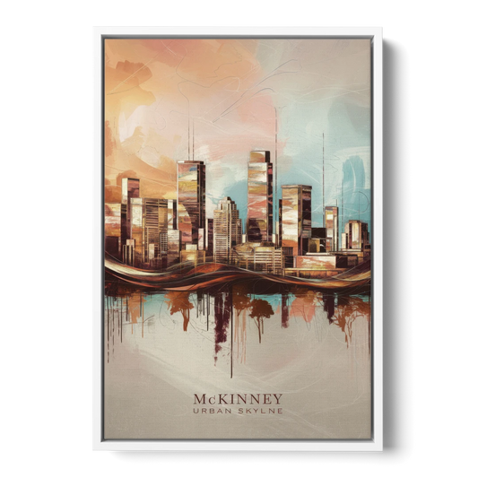 McKinney Urban Skyline - White Framed Canvas Wall Art - Front