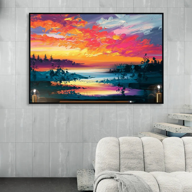 Mckinney Vibrant Sunset Sitting Room - Black Canvas Wall Art