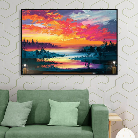 Mckinney Vibrant Sunset Living Room - Black Canvas Wall Art