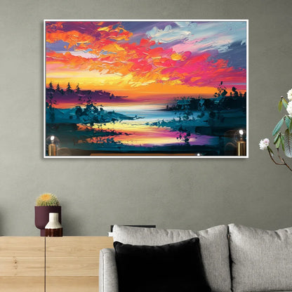 Mckinney Vibrant Sunset Living Room - White Canvas Wall Art
