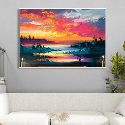 Mckinney Vibrant Sunset Sitting Room - White Canvas Wall Art