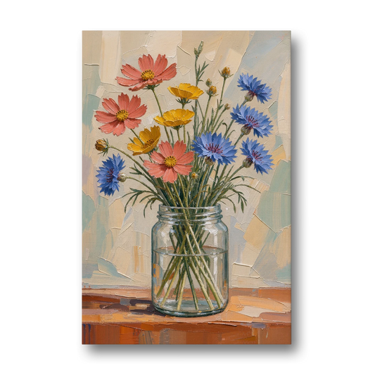 Meadow Wildflowers in a Clear Glass Jar - Canvas Wall Art - Front