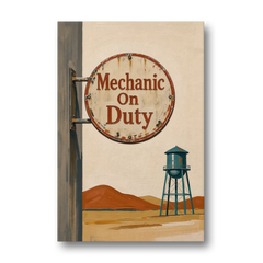 Mechanic Shop Decor with a Desert Water Tower - Canvas Wall Art - Front