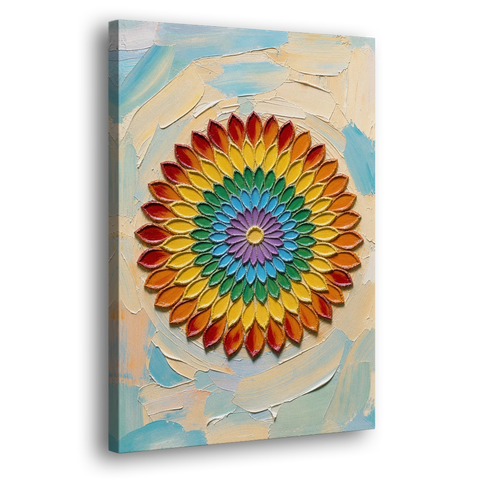 Meditation Wall Art Petal Mandala in Chakra Colors - Canvas Wall Art - Side