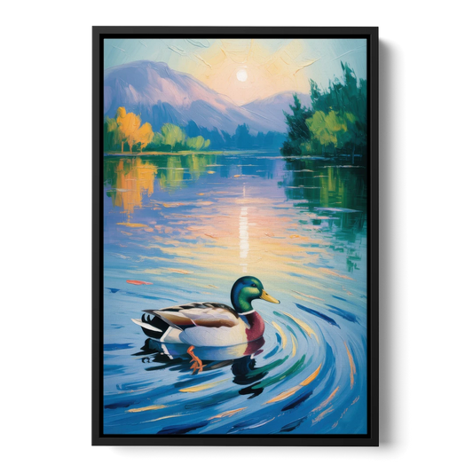Meditative Mallard Moment - Black Framed Canvas Wall Art - Front