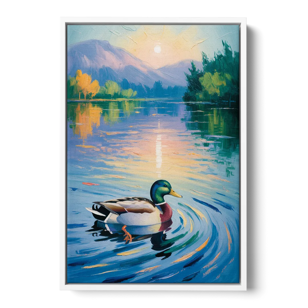 Meditative Mallard Moment - White Frame Canvas