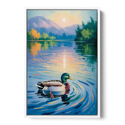 Meditative Mallard Moment - White Frame Canvas