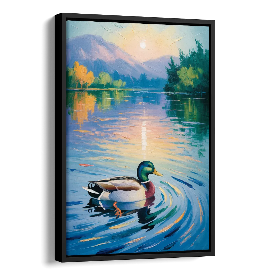Meditative Mallard Moment Side - Black Canvas Wall Art