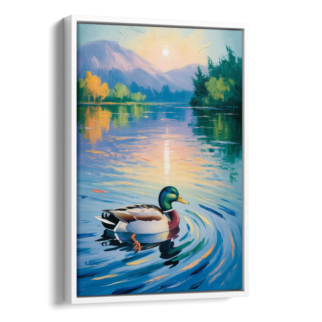 Meditative Mallard Moment Side - White Canvas Wall Art
