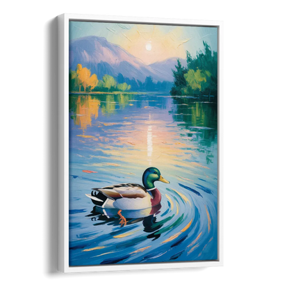 Meditative Mallard Moment Side - White Canvas Wall Art