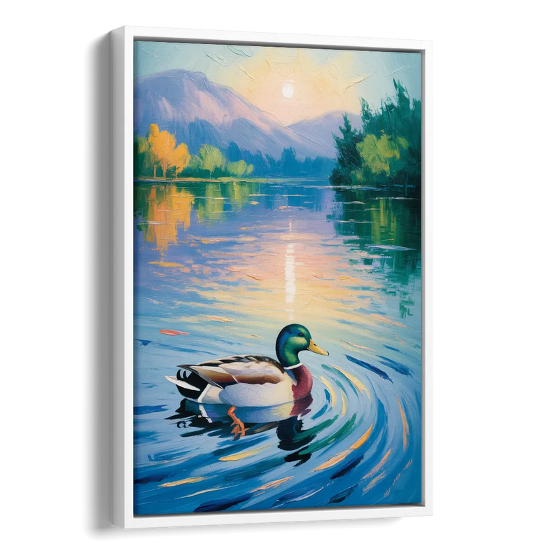 Meditative Mallard Moment Side - White Canvas Wall Art