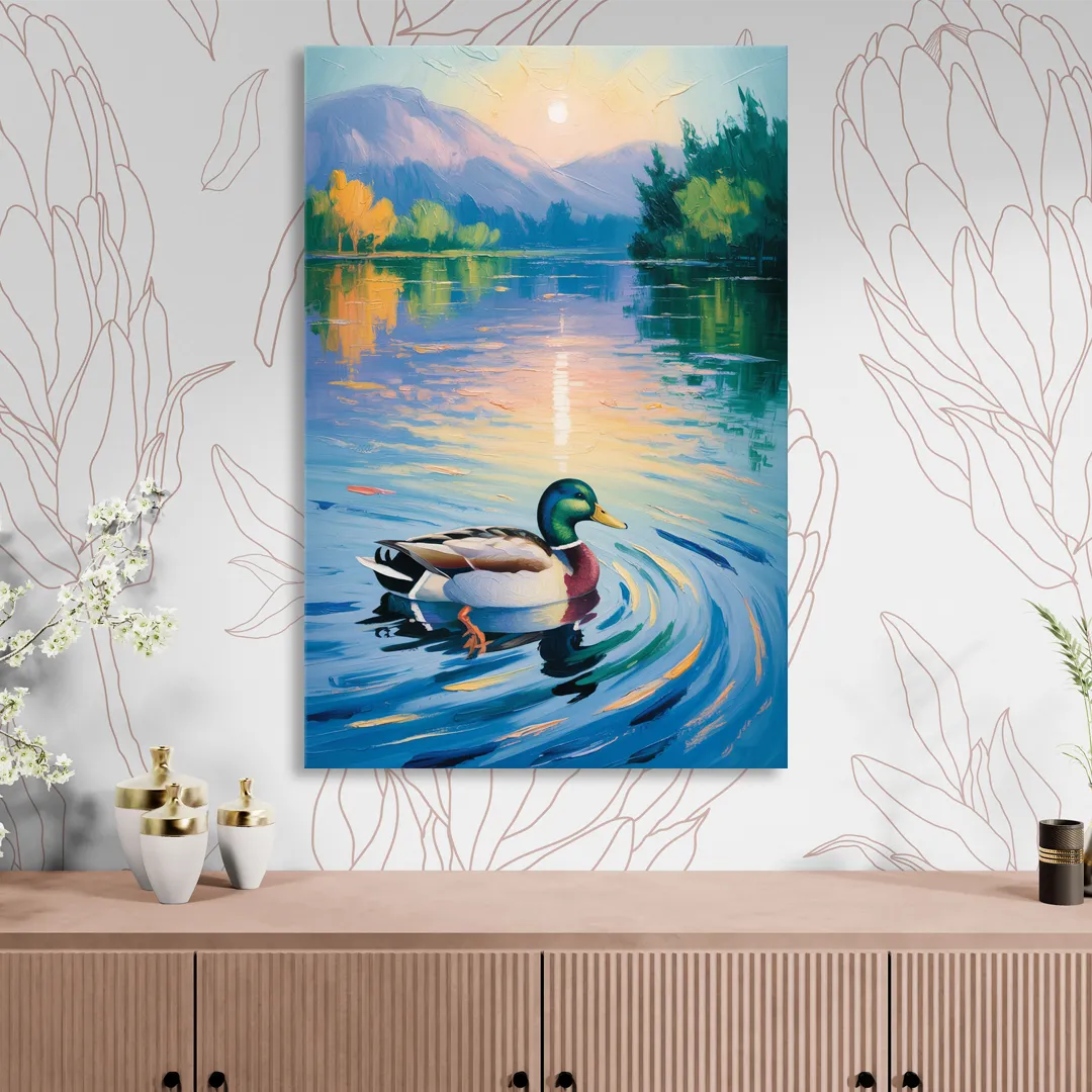 Meditative Mallard Moment Living Room - Canvas Wall Art