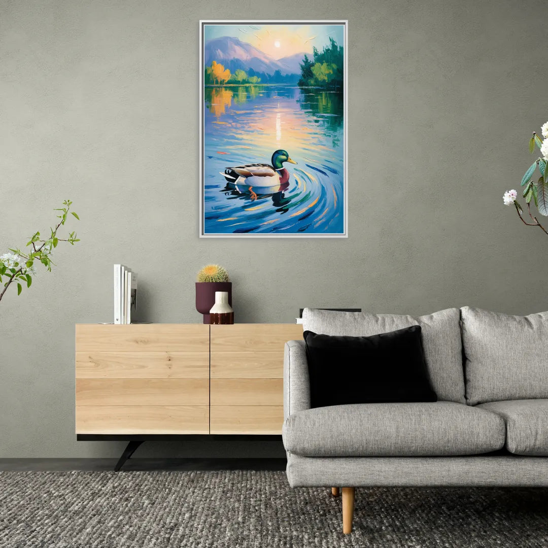 Meditative Mallard Moment - Living Room White Frame Canvas