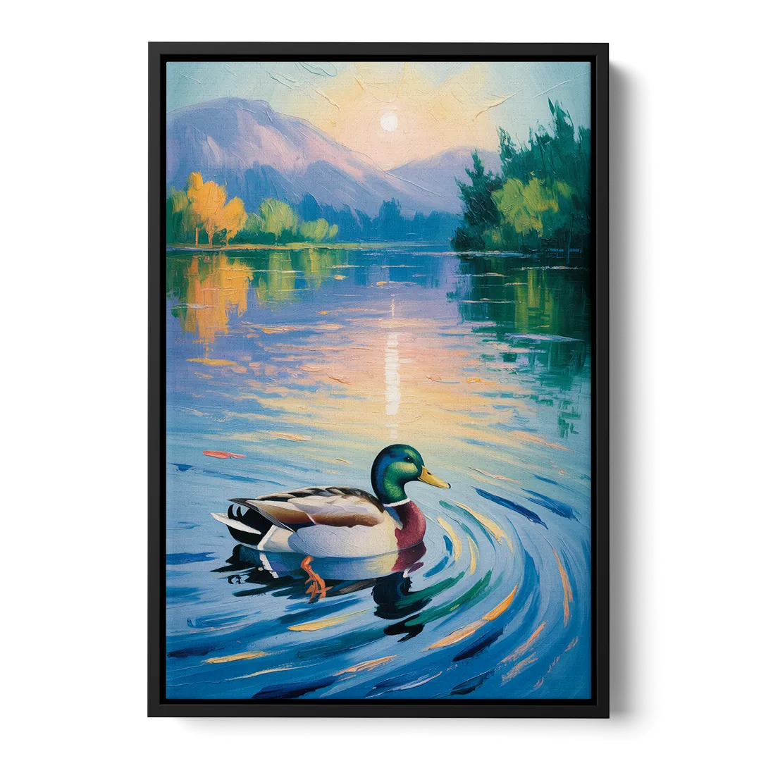 Meditative Mallard Moment Front - Black Canvas Wall Art