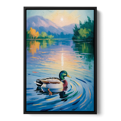 Meditative Mallard Moment Front - Black Canvas Wall Art