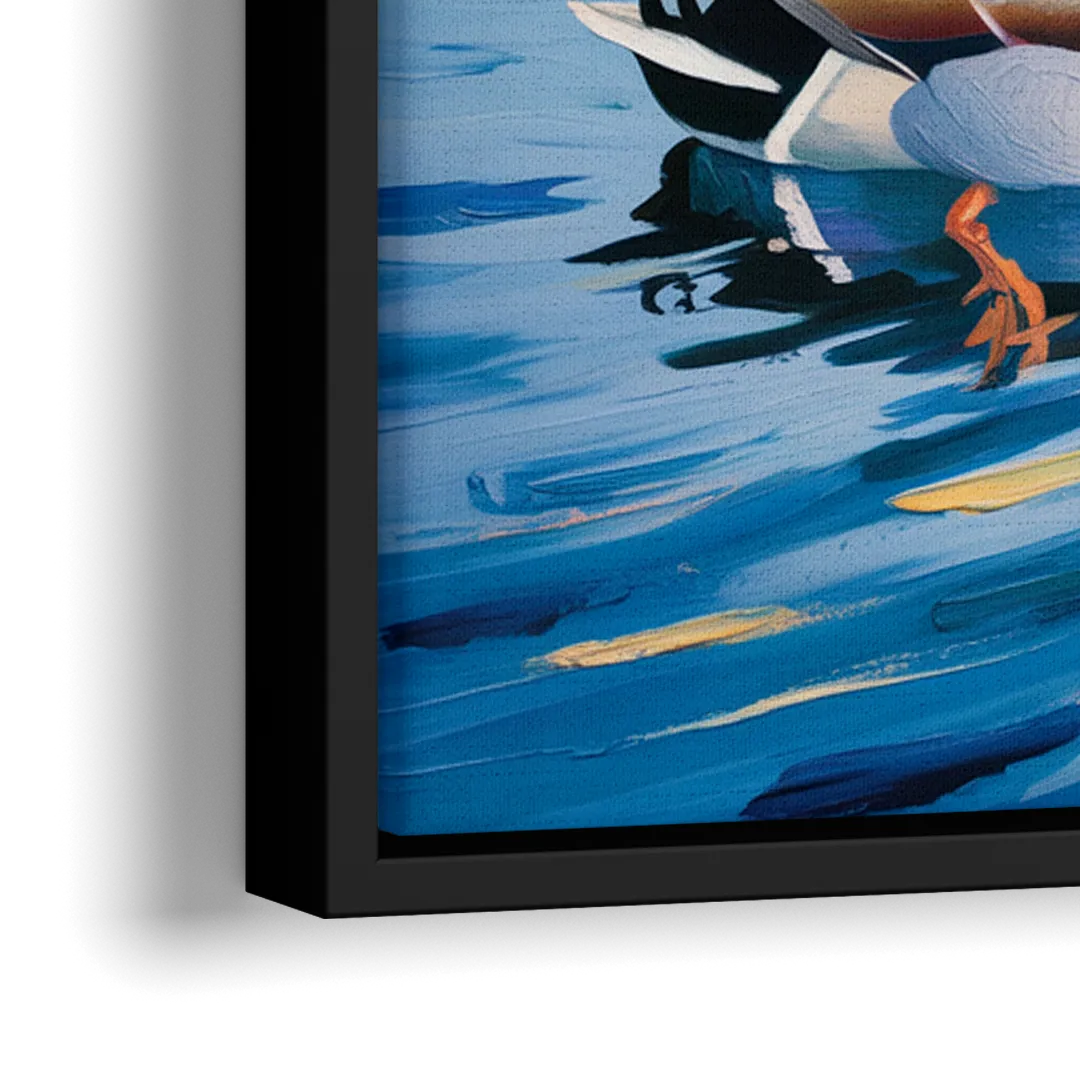 Meditative Mallard Moment - Close-Up Black Frame Canvas