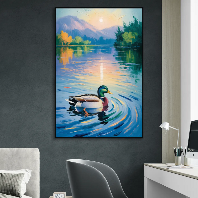 Meditative Mallard Moment Living Room - Black Canvas Wall Art