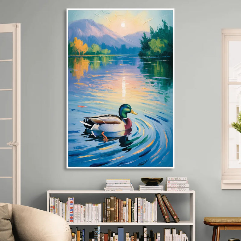 Meditative Mallard Moment Sitting Room - White Canvas Wall Art