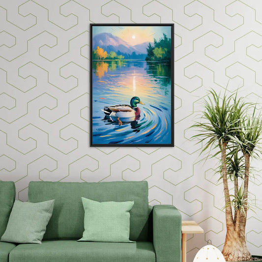 Meditative Mallard Moment - Living Room Black Frame Canvas