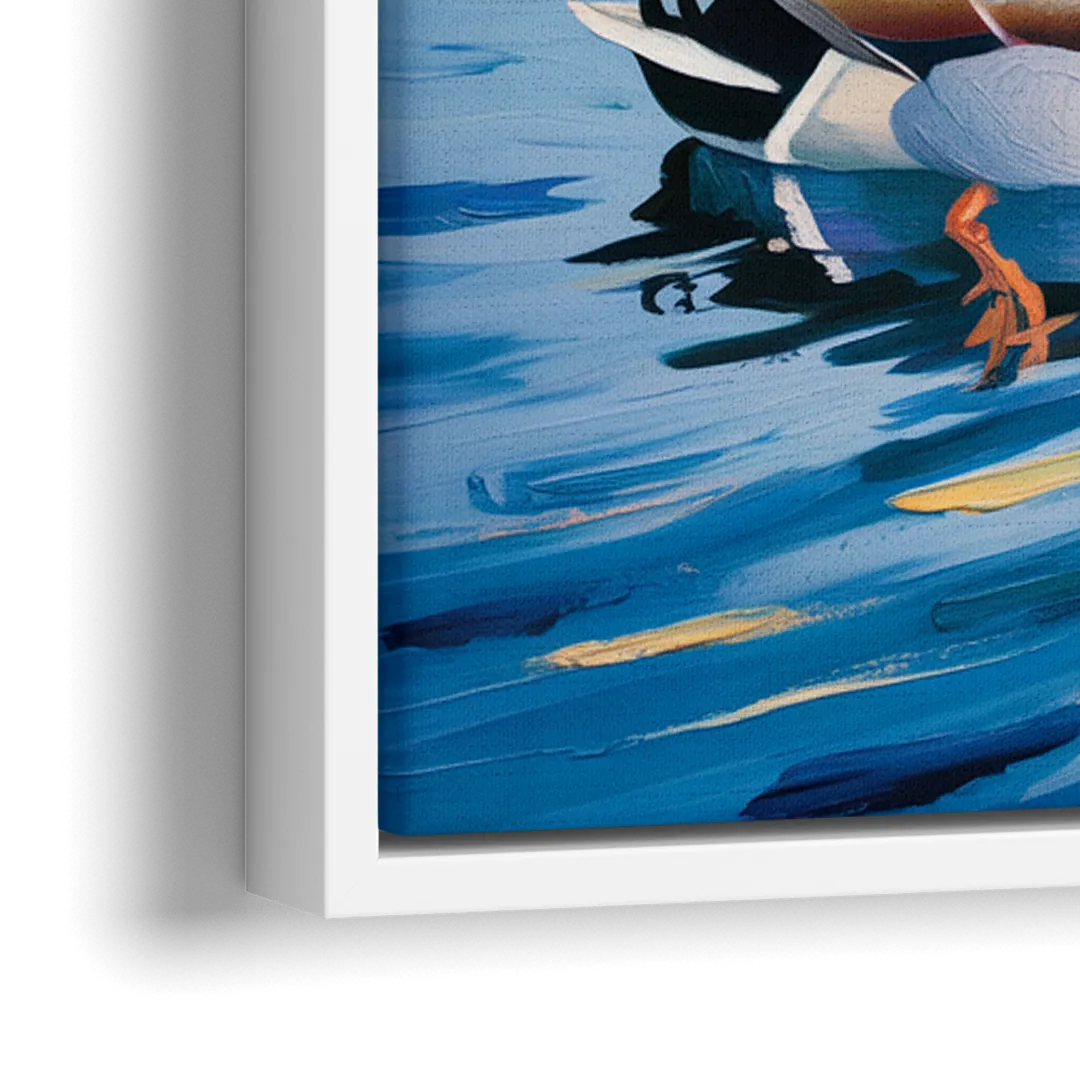 Meditative Mallard Moment - Close-Up White Frame Canvas