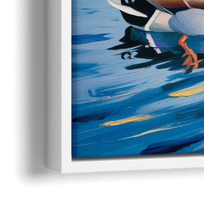 Meditative Mallard Moment - Close-Up White Frame Canvas