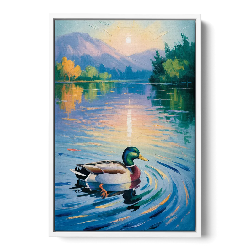 Meditative Mallard Moment Front - White Canvas Wall Art