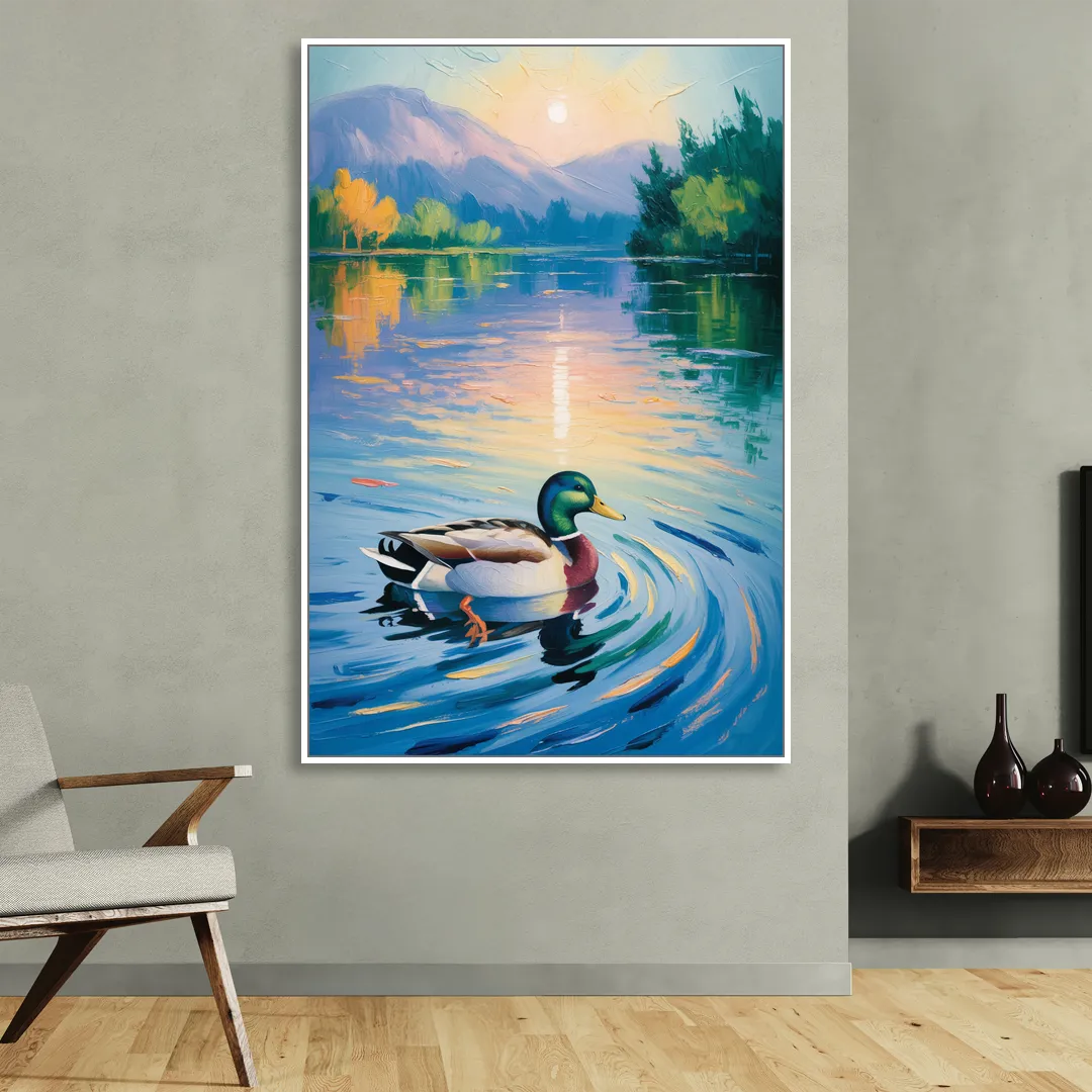 Meditative Mallard Moment Living Room - White Canvas Wall Art