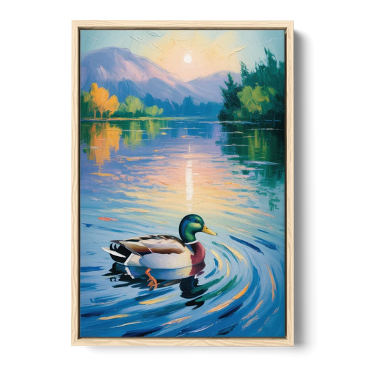 Meditative Mallard Moment - Oak Framed Canvas Wall Art - Front