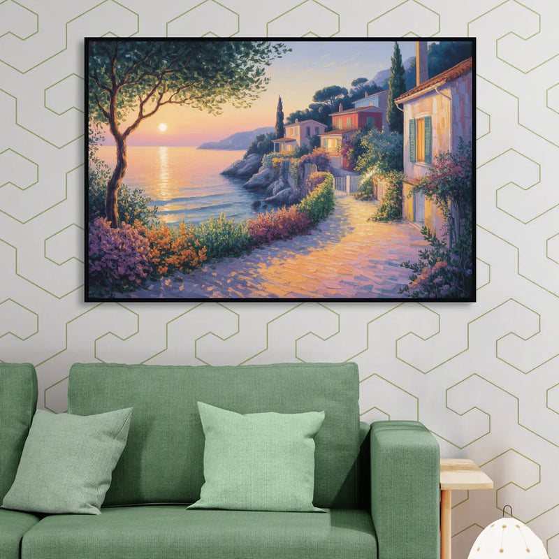 Mediterranean Glow Sitting Room - Black Canvas Wall Art