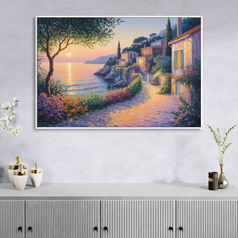 Mediterranean Glow Living Room - White Canvas Wall Art
