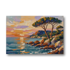 Mediterranean Landscape Painting with Umbrella Pines - Canvas Wall Art - Front