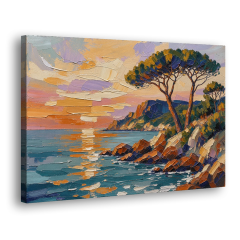 Mediterranean Landscape Painting with Umbrella Pines - Canvas Wall Art - Side